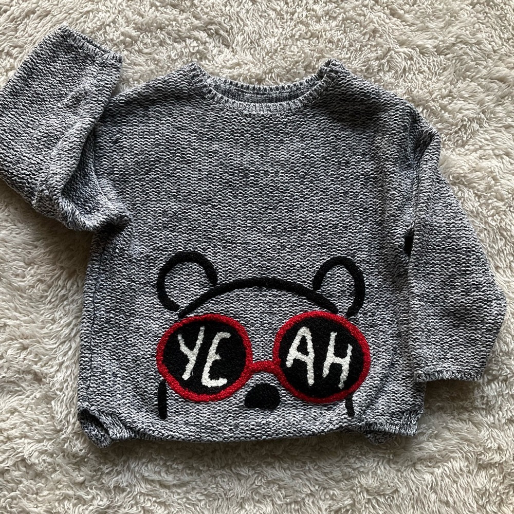 Zara Gray Sweater with Red and Black Bear Design